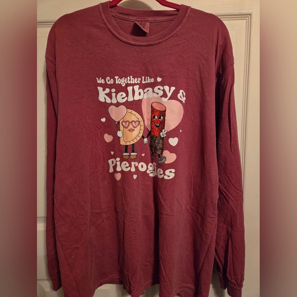 Valentine's Day Funny Long Sleeve Tee with Fun Graphic Kielbasa & Pierogies